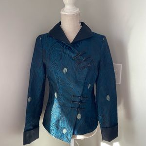 Asian Trends Teal Black Jacquard Silk Jacket w Asymmetrical Closures